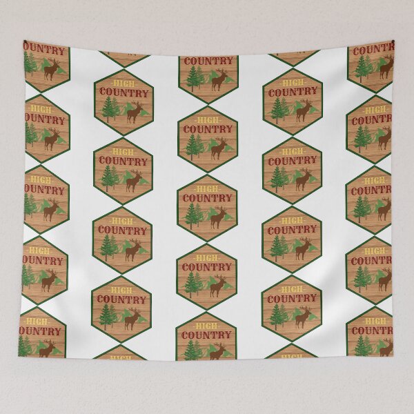 Item preview, High Country Wood Plaque with Pine Trees, Elk / Deer and Mountains-Green Trim designed and sold by HighCountry2021.