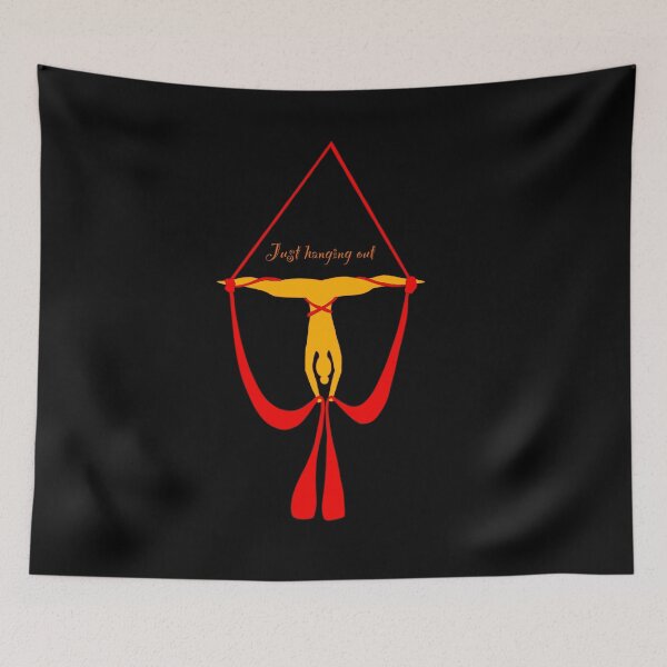 Item preview, Just hanging out funny aerial silk pun joke orange yellow and red (black background) designed and sold by -Lily-Anne-.