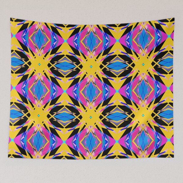 Item preview, Bright Bold Psychedelic Autumn Fall Yellow Black Blue Pink Geometric Pattern Mosaic designed and sold by PatternPerfect.