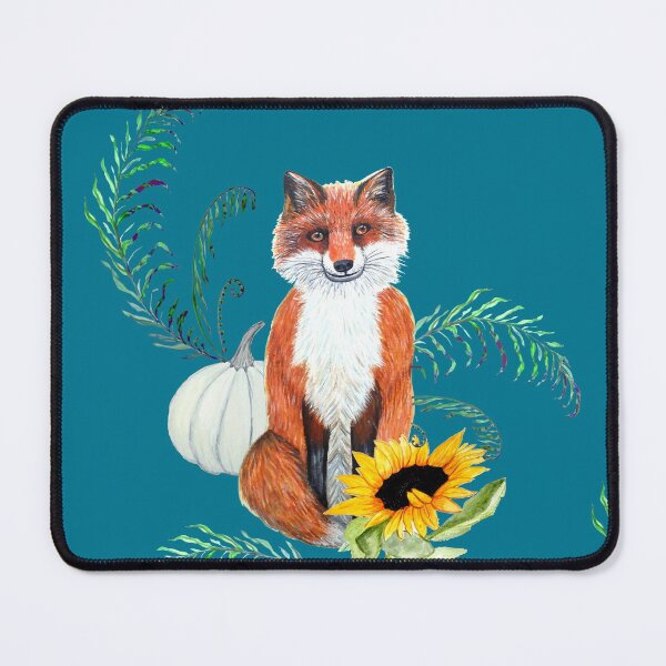 Item preview, Fox, sunflower, fern and white pumpkin on teal designed and sold by MagentaRose.