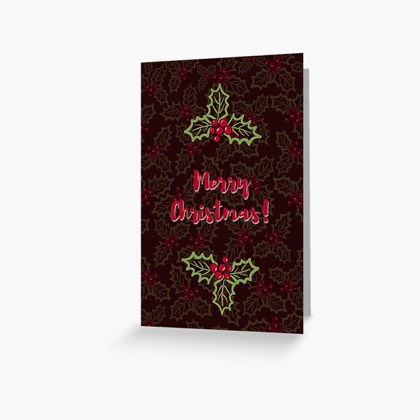 Christmas Winter Cherries Plant Pattern Black - Merry Christmas 2021 Abstract Christmas Pattern Design - Cute Christmas Cherries Greeting Card
