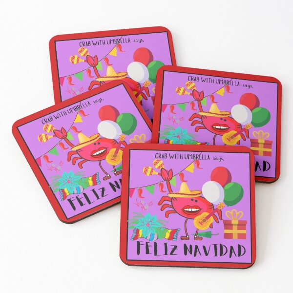 Item preview,  CUTE FUNNY CARTOON FUCHSIA  RED PINK CRAB WITH UMBRELLA “FELIZ NAVIDAD” designed and sold by EllieMonroe.
