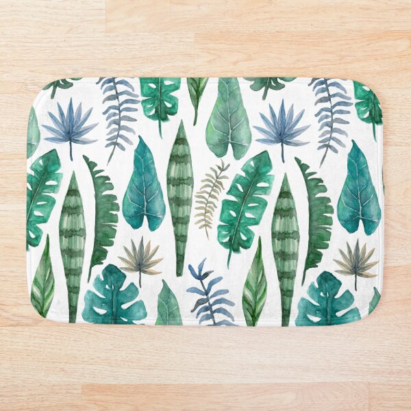 Vertical rainforest in green and turquoise watercolor Bath Mat