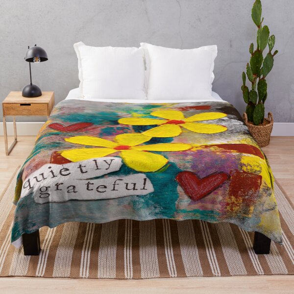 Item preview, Quietly Grateful - Yellow Floral Gratitude Art with Red Hearts designed and sold by KATHLEEN TENNANT ART.