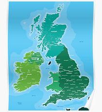 Map of Great Britain and Ireland Poster
