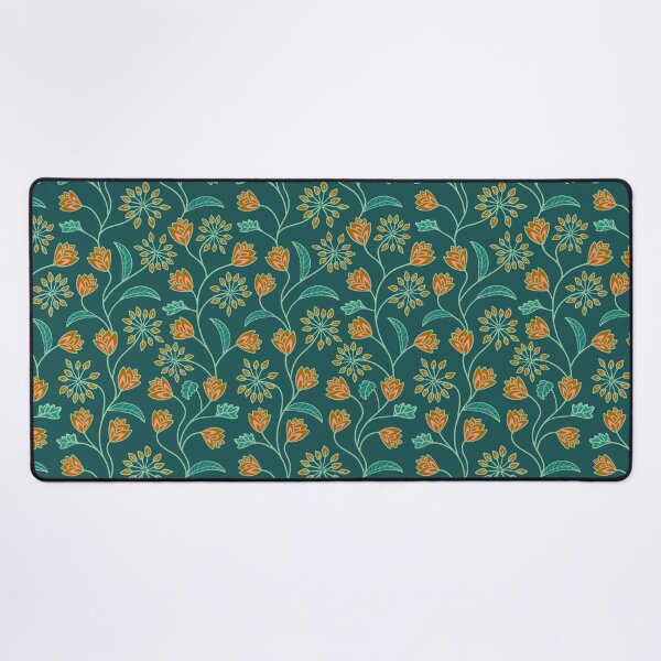 TANGLED FLORAL BOTANICAL PATTERN in TEAL - UnBlink Studio by Jackie Tahara Desk Mat