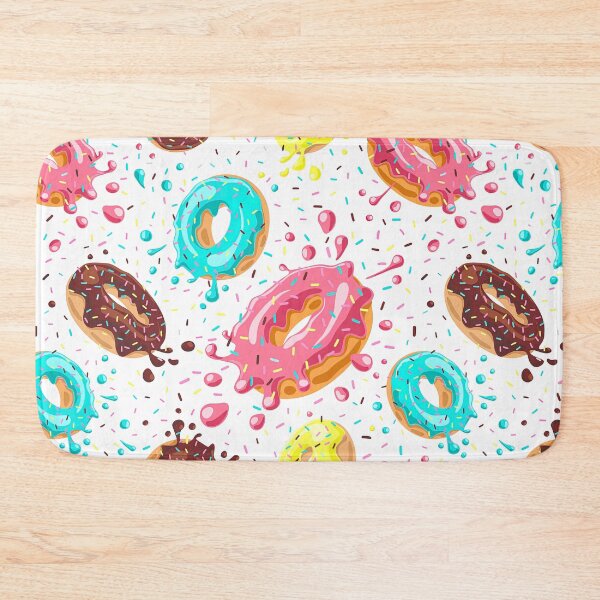 Item preview, Donuts Pattern with Pink, Chocolate, Lemon, Blue Mint Glaze Falling on White Background, Donut, Pattern designed and sold by graphic-genie.