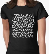 Trash the Map & Let's Get Lost - Travel Adventure Design (white) Women's Fitted T-Shirt