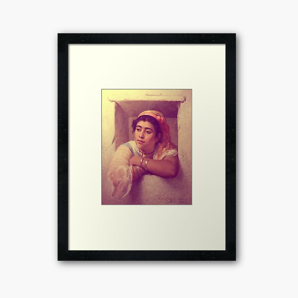 Bohemian Sticker Hijab Algerian Girl in Window Framed Art Print