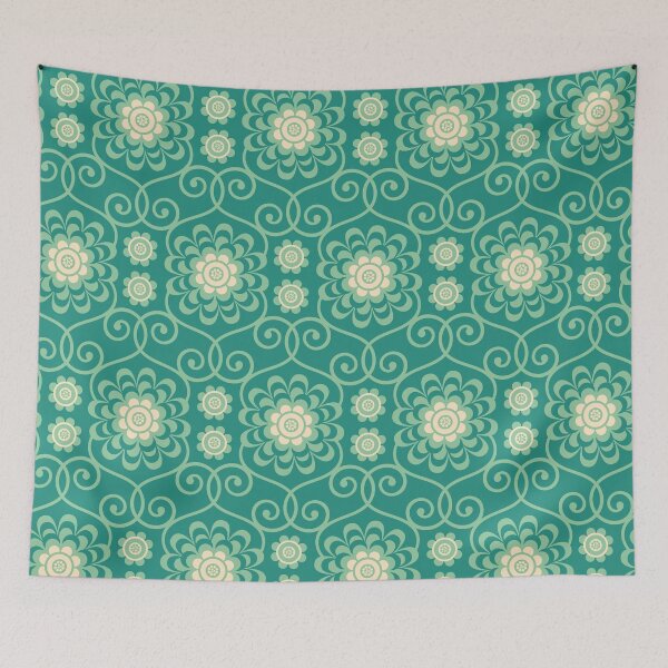 Item preview, TRELLIS SYMMETRICAL FLORAL BOTANICAL PATTERN in TEAL with MINT GREEN - UnBlink Studio by Jackie Tahara designed and sold by Jackie Tahara of UnBlink Studio.