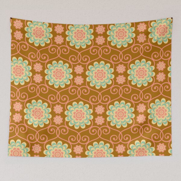 Item preview, TRELLIS SYMMETRICAL FLORAL BOTANICAL PATTERN in BROWN WITH PINK - UnBlink Studio by Jackie Tahara designed and sold by Jackie Tahara of UnBlink Studio.