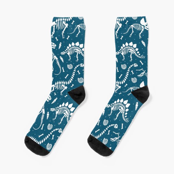Dinosaur Fossils in Blue Socks