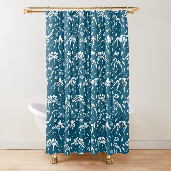 Dinosaur Fossils in Blue Shower Curtain