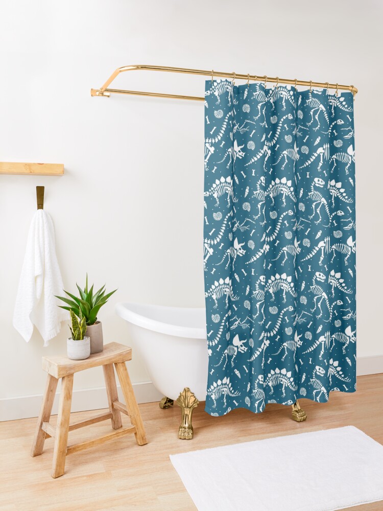 Alternate view of Dinosaur Fossils in Blue Shower Curtain