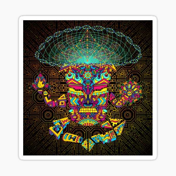 Vista previa del artículo con la obra «Golden Teacher Mushroom God», diseñado y vendido por Andrei Verner.
