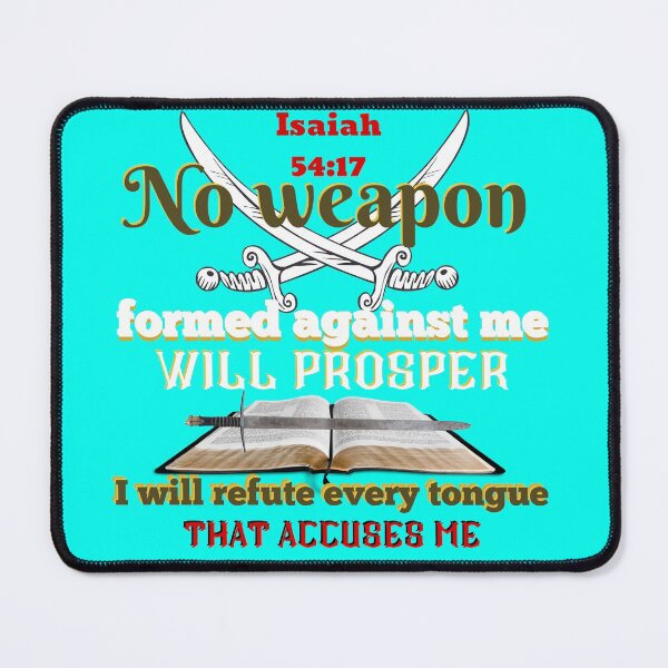 Item preview, Isaiah 54:17 No Weapon will Prosper Merchandise in Dark Yellow Gold on Aquamarine Blue (Excluding T-shirts) designed and sold by oorwinning.