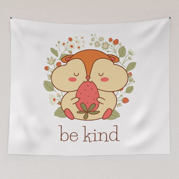 Item preview, Be kind, with a cute critter eating strawberries designed and sold by Auntieck.