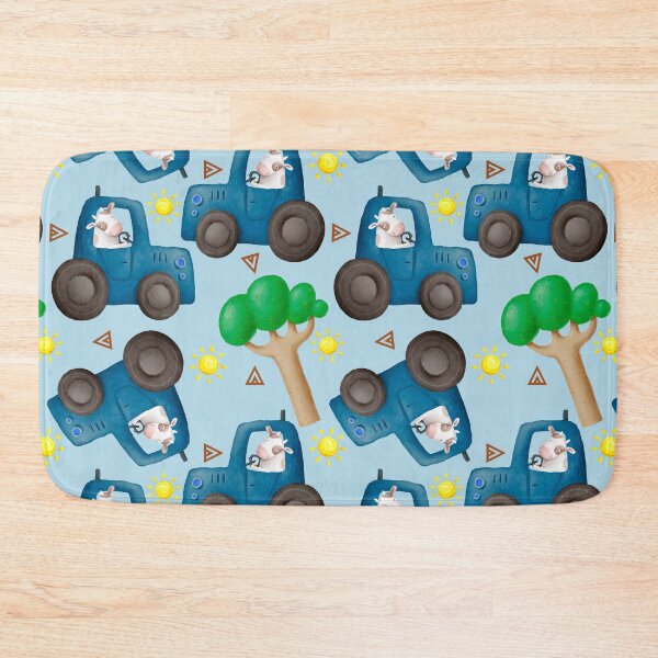 Item preview, Cow Driving a Blue Car Under  a Yellow Sun Pattern designed and sold by InspiredPamjoy.