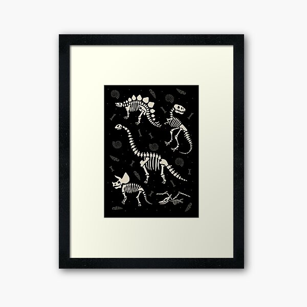 Dinosaur Fossils in Black Framed Art Print