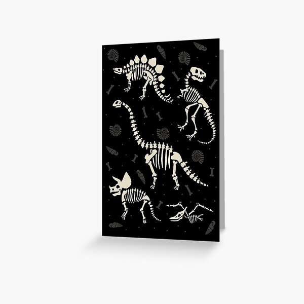 Dinosaur Fossils in Black Greeting Card