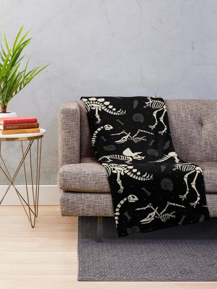Alternate view of Dinosaur Fossils in Black Throw Blanket