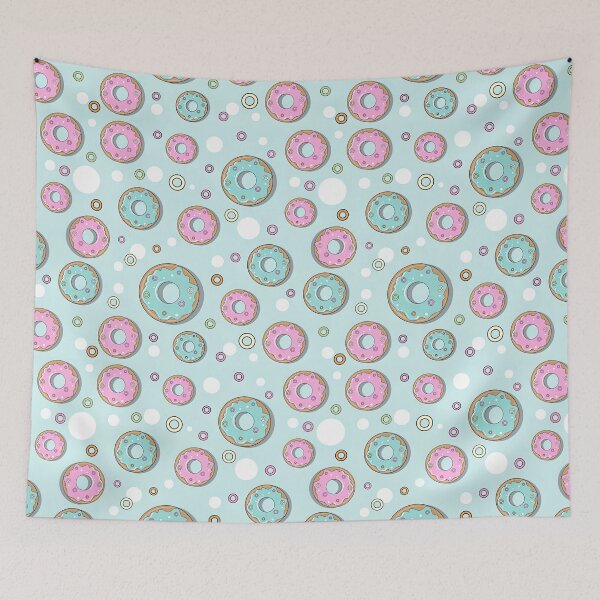 Item preview, Donuts Pattern Pink and Blue, Blue Background, Donut, Pattern designed and sold by graphic-genie.