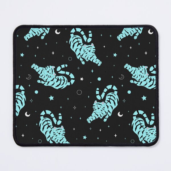 Item preview, Pattern vector blue tigers stretching on black background designed and sold by Sarwat Reza.