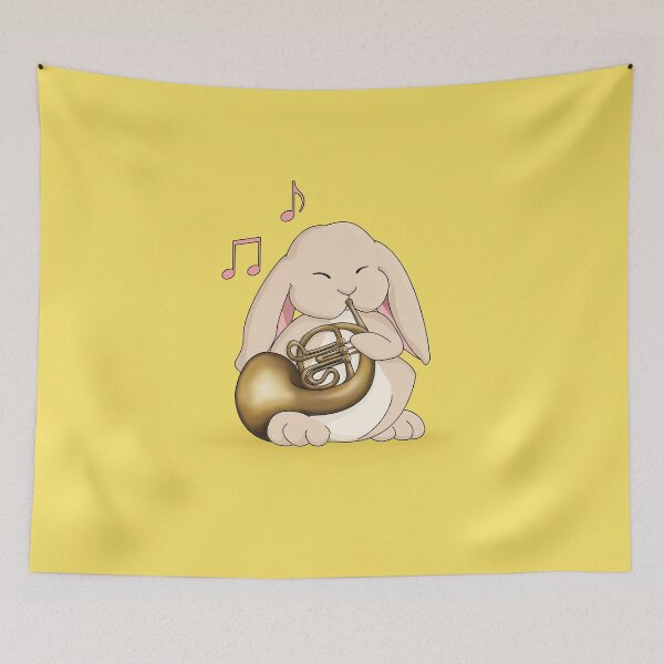 Item preview, Cute Bunny Playing French Horn - yellow designed and sold by Jazznote.