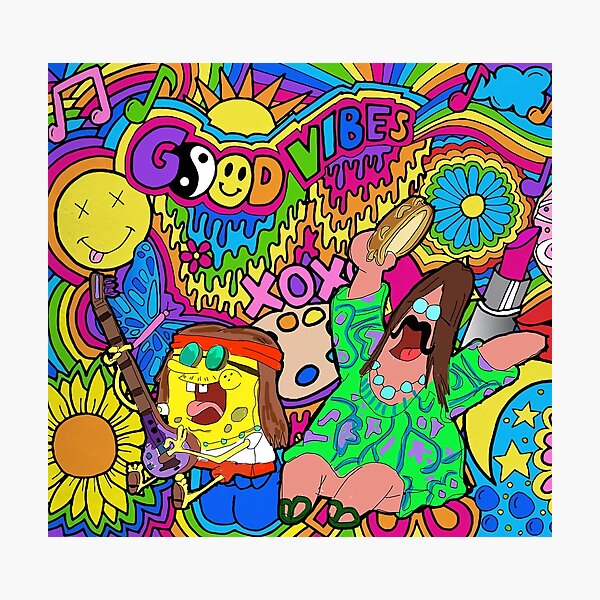 "Hippie Spongebob Colorful" Photographic Print by BuckskinMe Redbubble