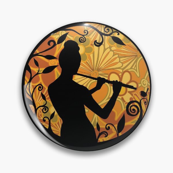 Aperçu de l'œuvre Flûte Fille Silhouette - Fleurs Rétro créée et vendue par Jazznote.