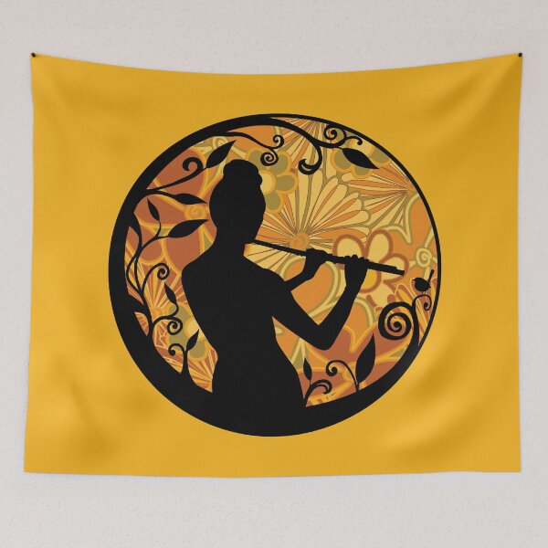 Item preview, Flute Girl Silhouette - Retro Flowers designed and sold by Jazznote.