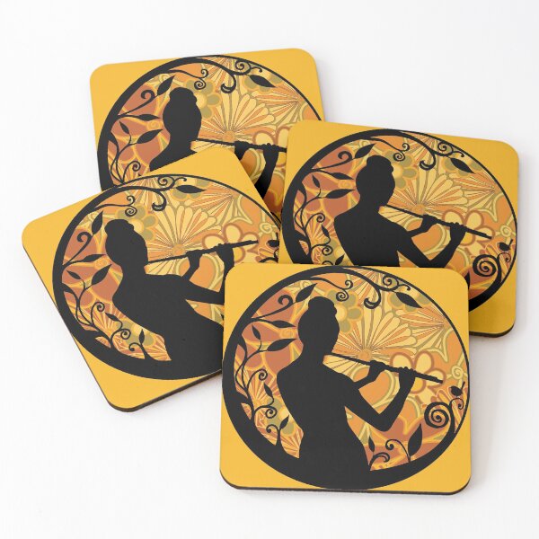 Item preview, Flute Girl Silhouette - Retro Flowers designed and sold by Jazznote.