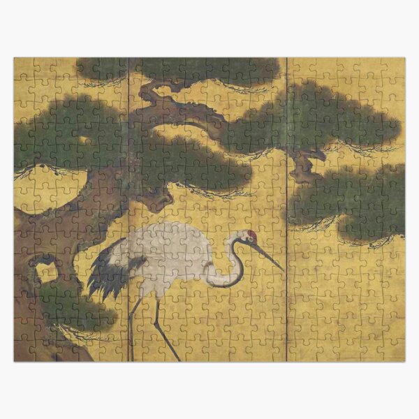 Japanese Red Crowned Crane Edo Jidai Gold Leaf Folding Screen Jigsaw Puzzle