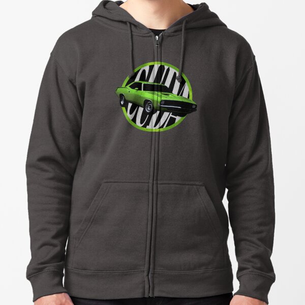 Lime green Plymouth Cuda Muscle Car Zipped Hoodie