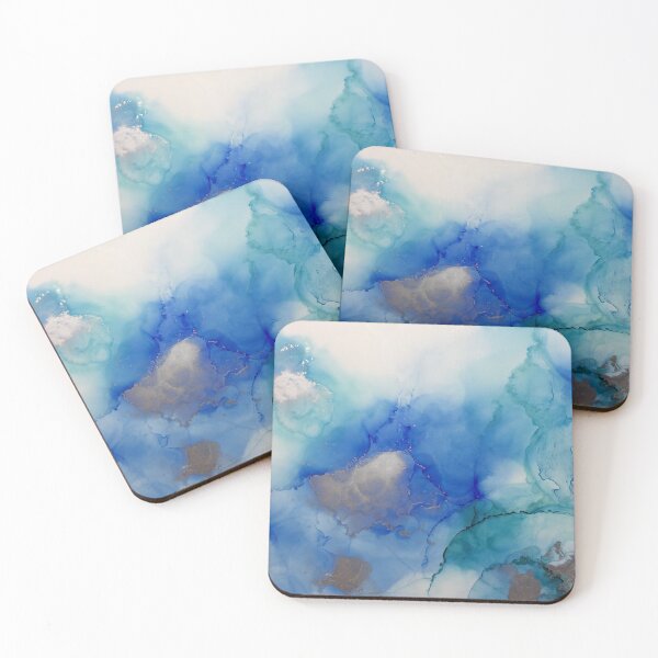 Item preview, Oceans Echo teal Abstract Alcohol Ink Artwork designed and sold by jomcnz.