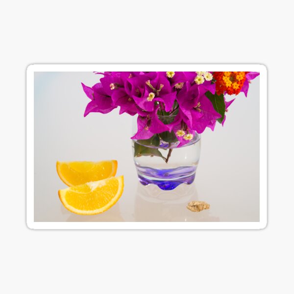 Sunny yellow orange-slices and pink flowers Sticker