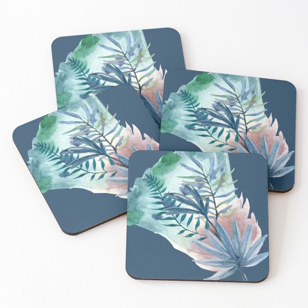 Item preview, Tropical Green and Blue Leaves with Feather Fan on Dark Blue Background (3of3) designed and sold by DzineVine.