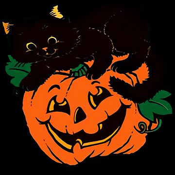 Aperçu de l'œuvre Citrouille d'Halloween vintage et chat noir de MeckoArt