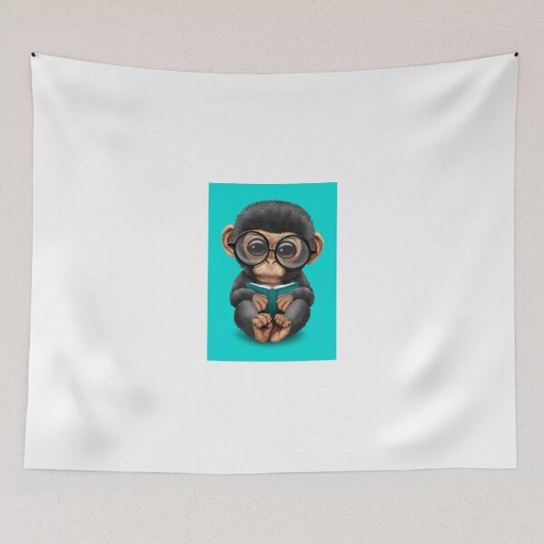 Item preview, Cute Baby Chimpanzee Reading a Book on Blue designed and sold by JeffBartels.