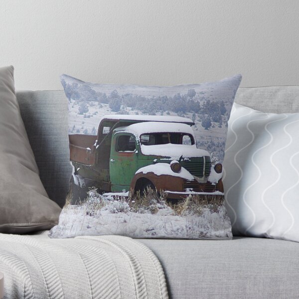 Vintage Dump Truck in the Snow Throw Pillow