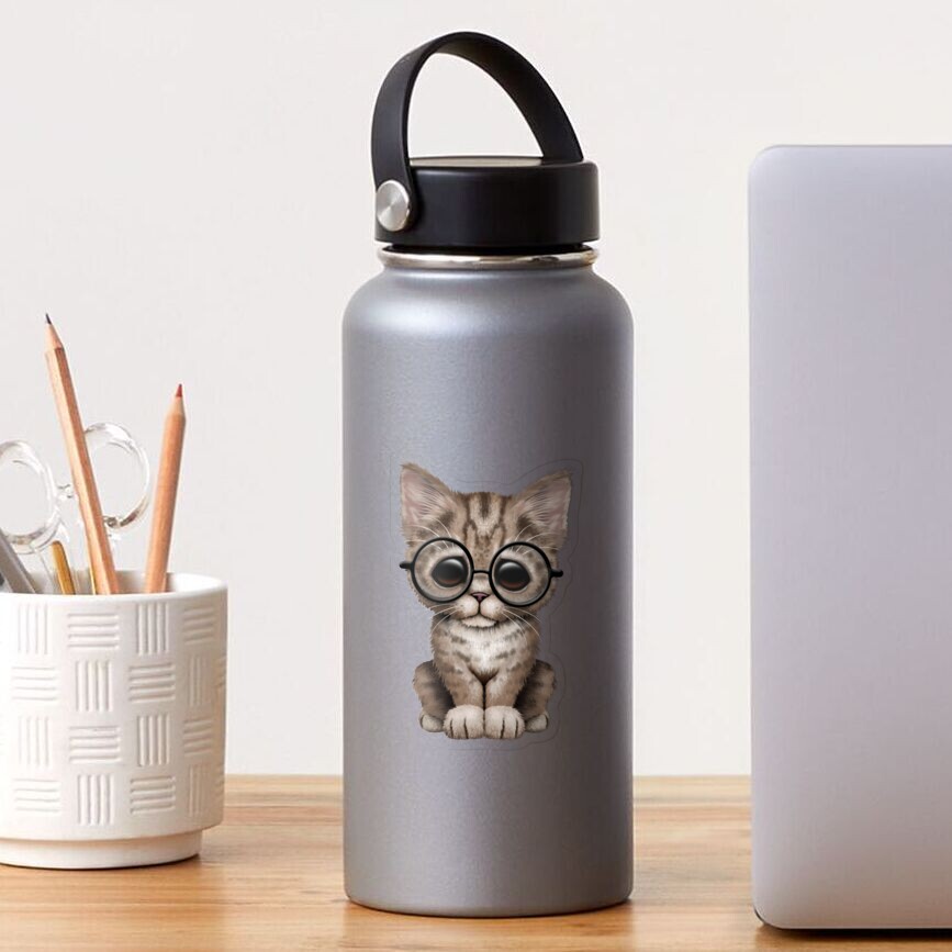 Cute Brown Tabby Kitten Wearing Eye Glasses Coffee Mug by Jeff