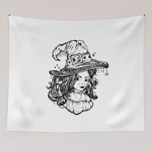 Item preview, Gothic witch girl head portrait with creepy hat and cute face. halloween designed and sold by Exey02.