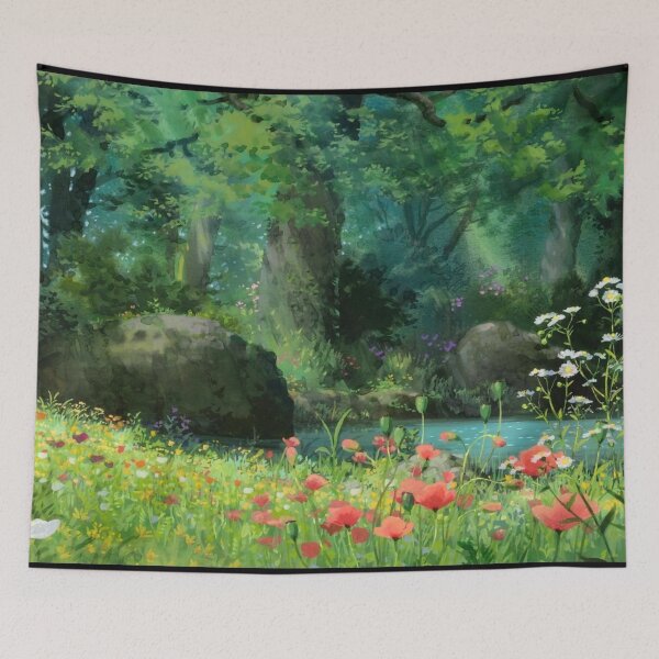 Item preview, Red Flowers field with a Lake designed and sold by pompomcherryy.
