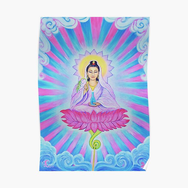 Kwan Yin Goddess of Compassion Lotus meditation art Poster
