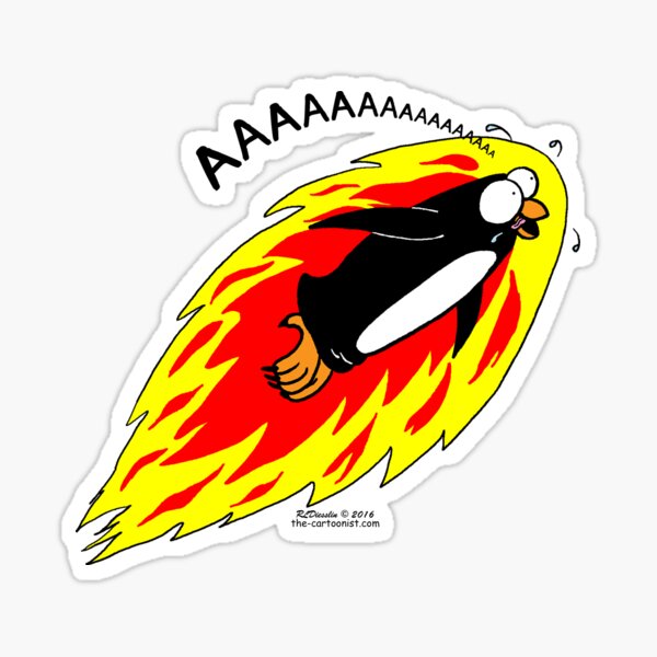 Flaming Flying Screaming Penguin Sticker