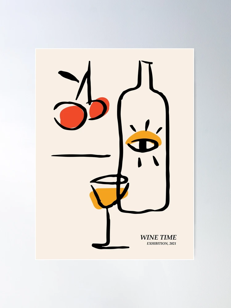 Wine time, Cocktail, Abstract fun art, Retro print, Exhibition