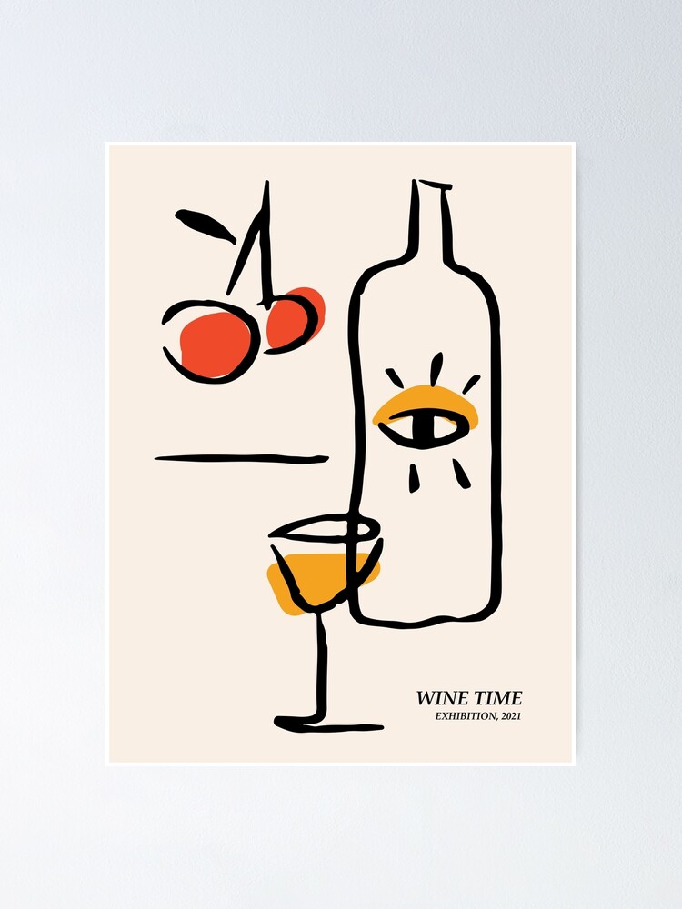 Wine time, Cocktail, Abstract fun art, Retro print, Exhibition