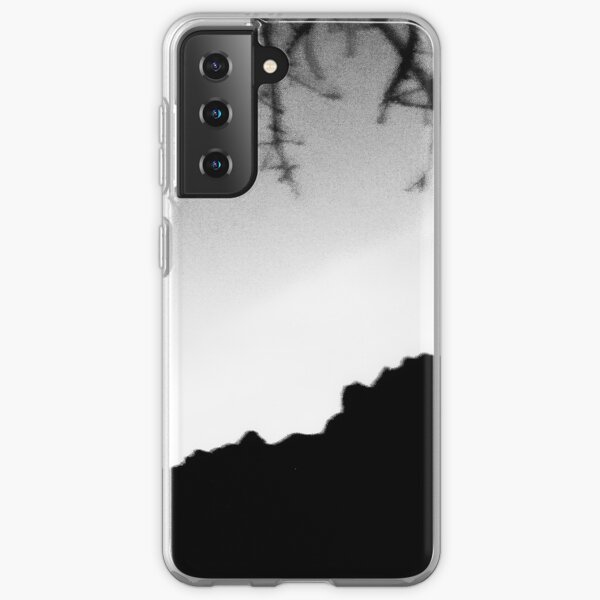 Black and white scenic landscape with tree branches clear bright sky and mountains Samsung Galaxy Soft Case