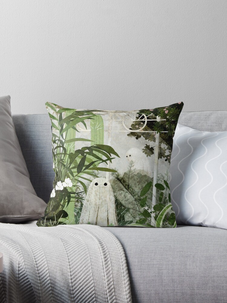 Thumbnail 1 of 3, Throw Pillow, There's A Ghost in the Greenhouse Again designed and sold by katherineblower.