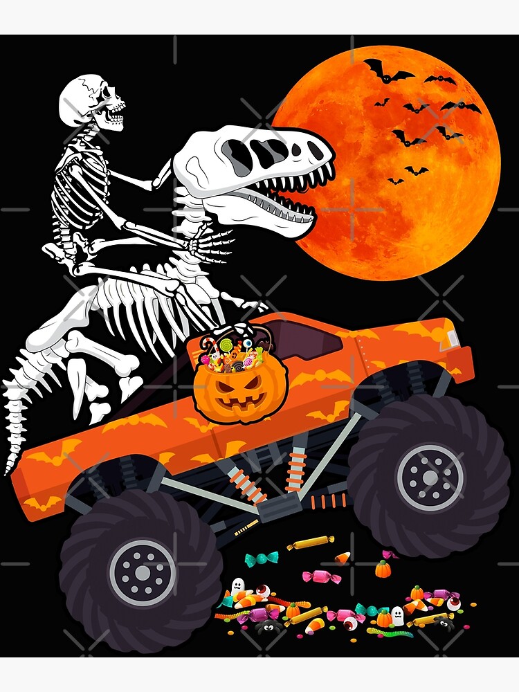 Sticker for Sale avec l'œuvre « Squelette D'équitation Dinosaure Monster  Truck Halloween » de l'artiste TheWildStyle